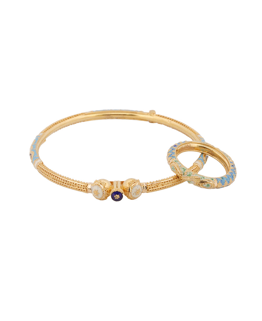 Bigeasy Jewellers 22K Enamel Gold Bangle & Ring Set – 11.65g & 4.53g, Size 2.4